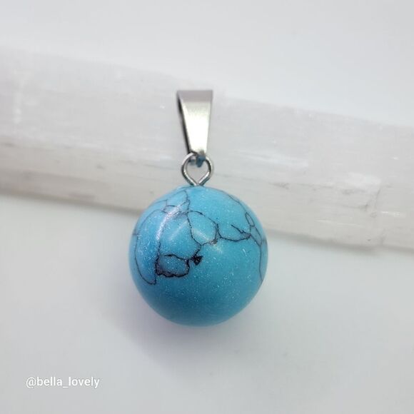 Small Turquoise Gem Ball Polished Pendant Charm 1" - Picture 1 of 4